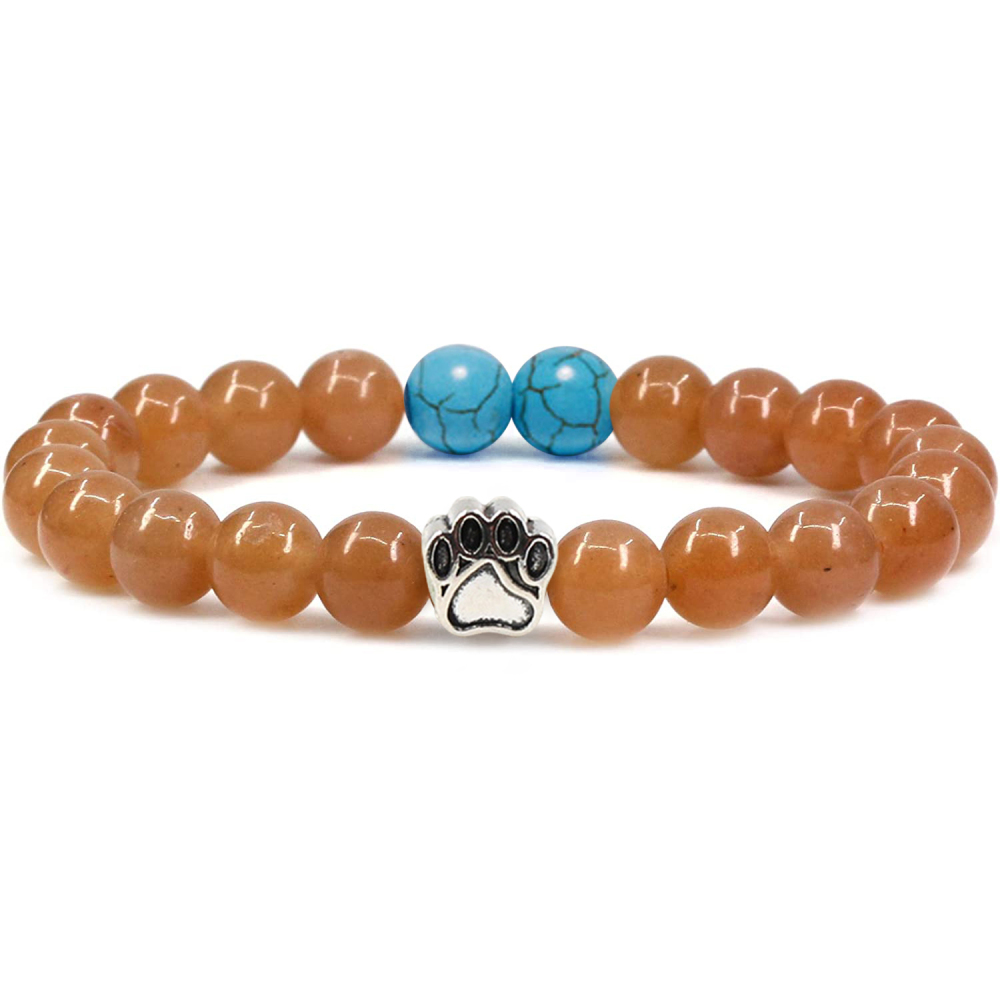 Multi-color 8MM Round Natural Gemstone Bracelet Dog Paw Stone Jewelry for Men Women