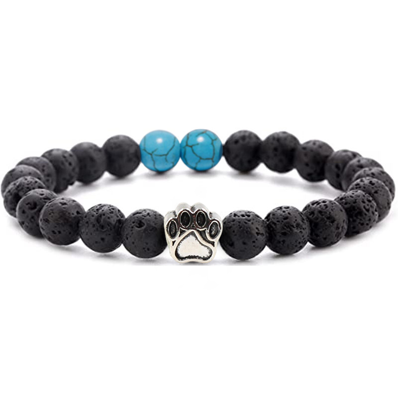 Multi-color 8MM Round Natural Gemstone Bracelet Dog Paw Stone Jewelry for Men Women
