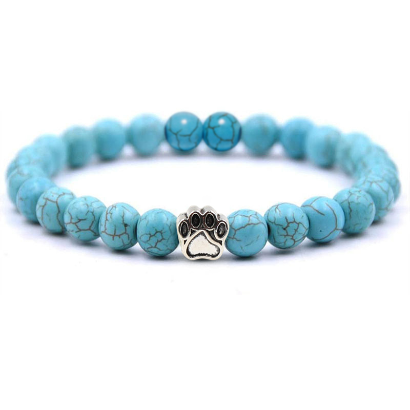 Multi-color 8MM Round Natural Gemstone Bracelet Dog Paw Stone Jewelry for Men Women