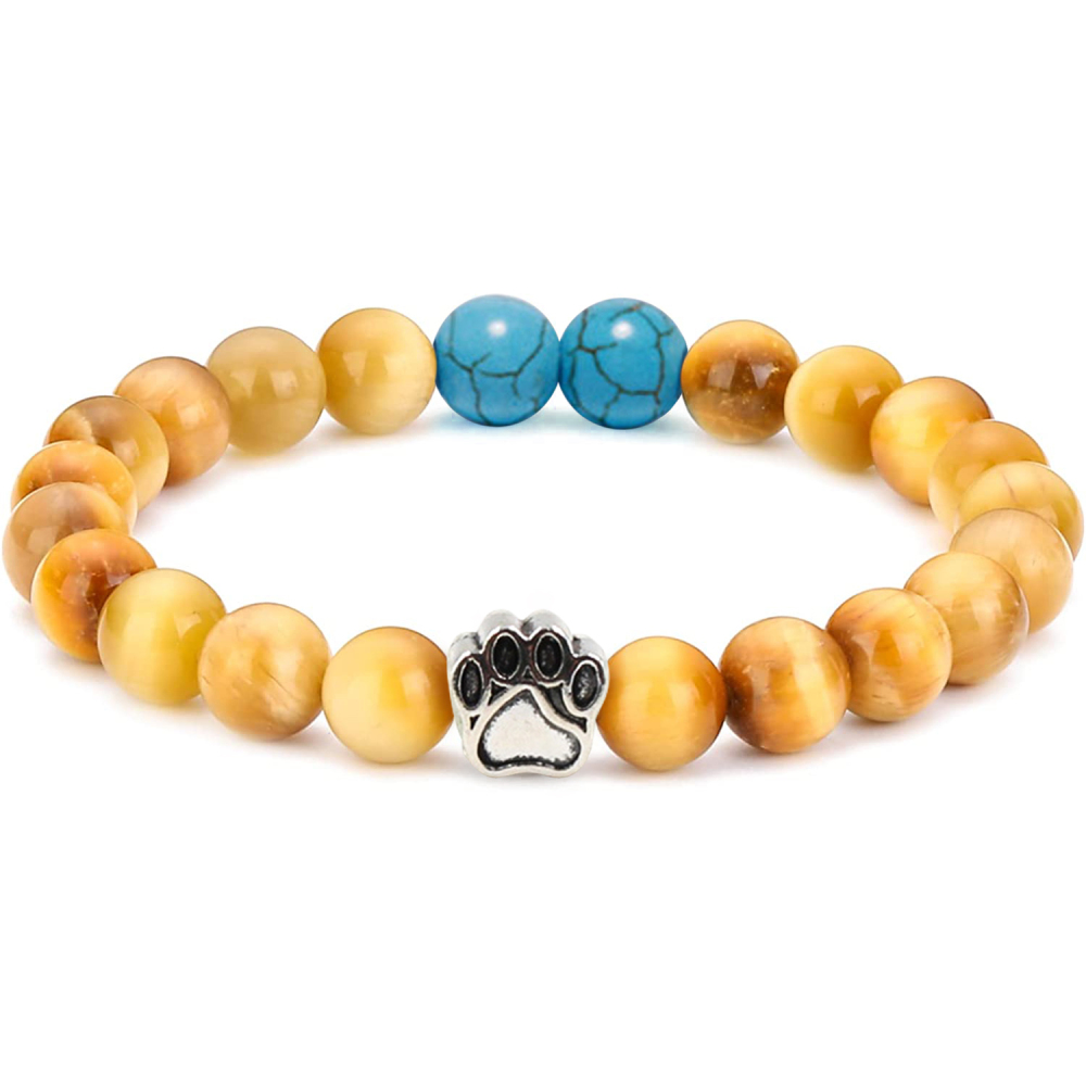 Multi-color 8MM Round Natural Gemstone Bracelet Dog Paw Stone Jewelry for Men Women