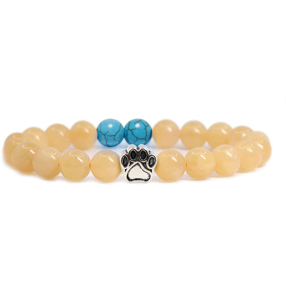 Multi-color 8MM Round Natural Gemstone Bracelet Dog Paw Stone Jewelry for Men Women