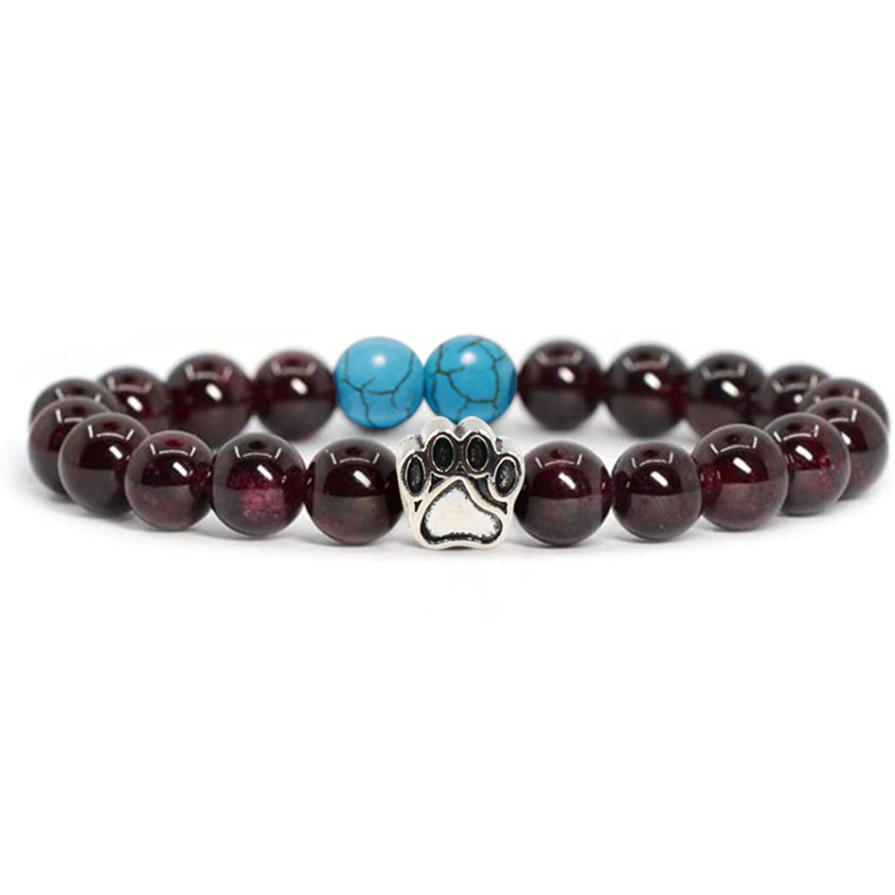 Multi-color 8MM Round Natural Gemstone Bracelet Dog Paw Stone Jewelry for Men Women