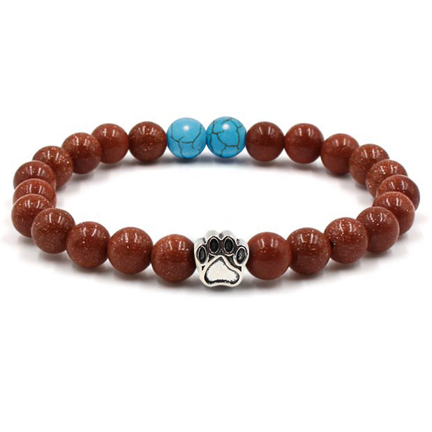 Multi-color 8MM Round Natural Gemstone Bracelet Dog Paw Stone Jewelry for Men Women