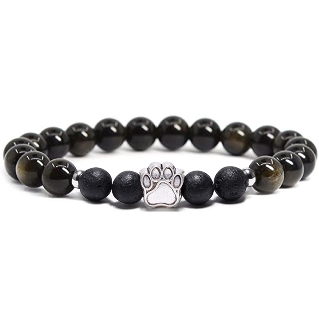 1 Pc Natural Round Gemstone Beads Bracelet Stretch Elastic Bracelets with Black Beads for Women Men