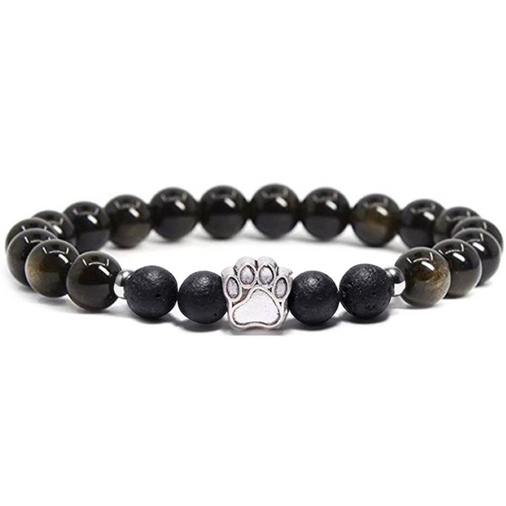 1 Pc Natural Round Gemstone Beads Bracelet Stretch Elastic Bracelets with Black Beads for Women Men