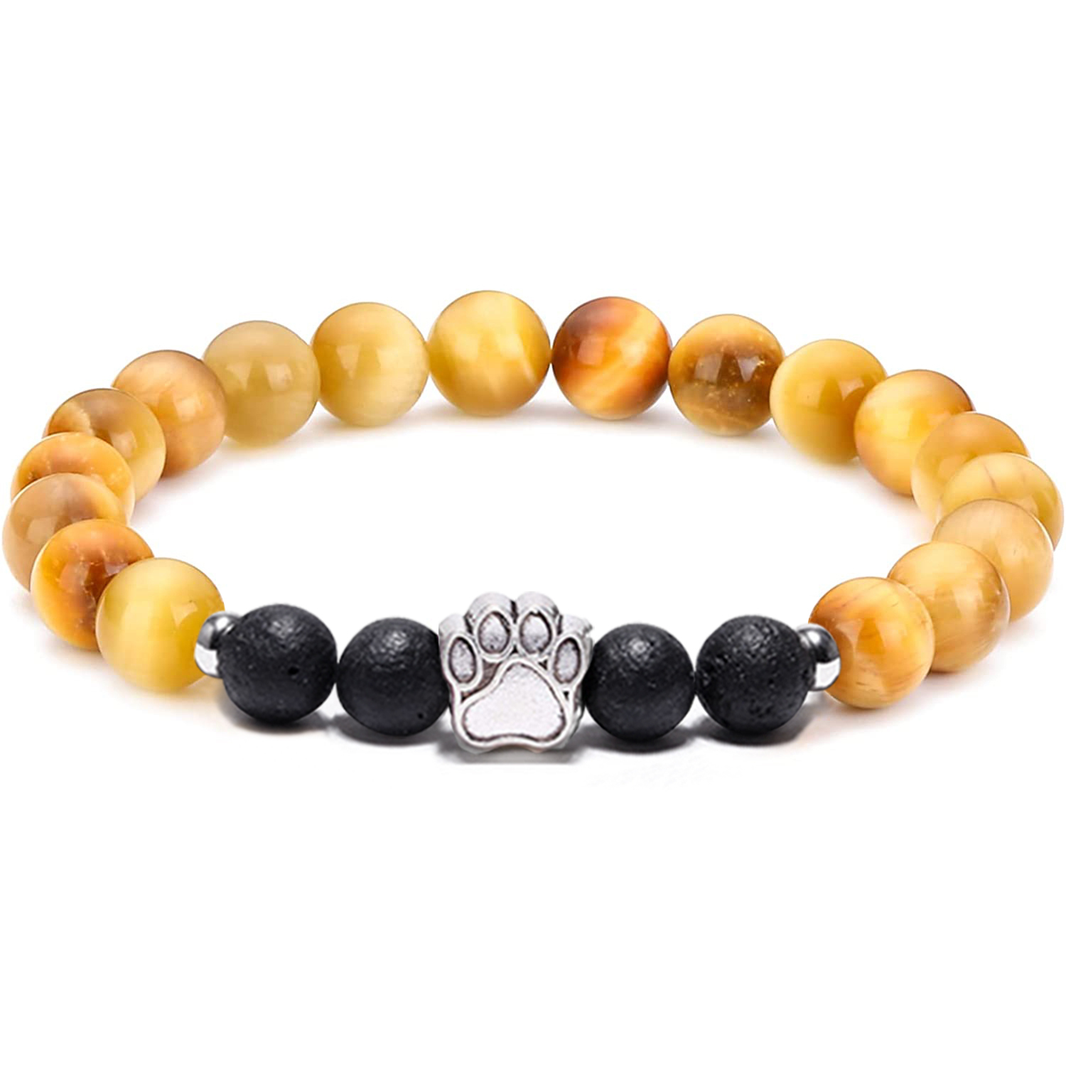 1 Pc Natural Round Gemstone Beads Bracelet Stretch Elastic Bracelets with Black Beads for Women Men