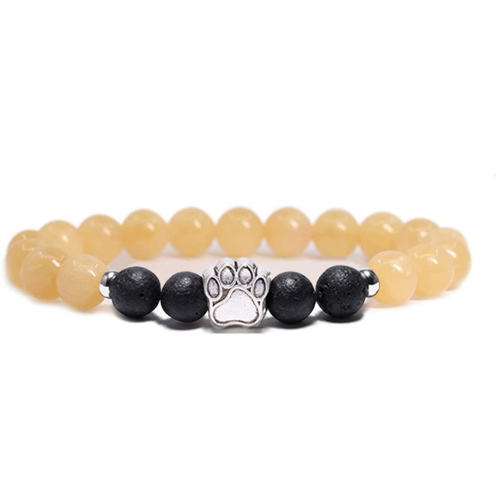 1 Pc Natural Round Gemstone Beads Bracelet Stretch Elastic Bracelets with Black Beads for Women Men