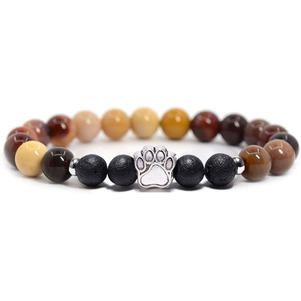 1 Pc Natural Round Gemstone Beads Bracelet Stretch Elastic Bracelets with Black Beads for Women Men