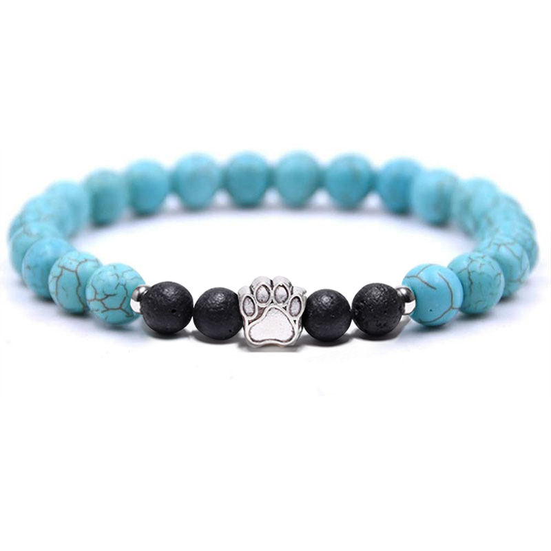1 Pc Natural Round Gemstone Beads Bracelet Stretch Elastic Bracelets with Black Beads for Women Men