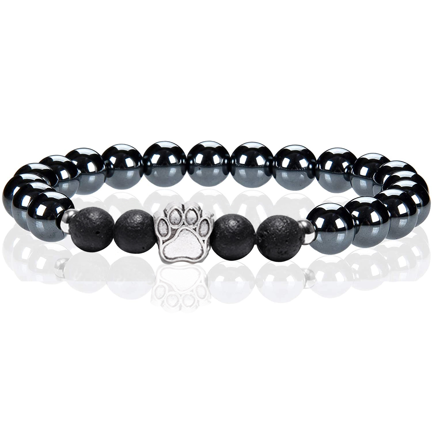 1 Pc Natural Round Gemstone Beads Bracelet Stretch Elastic Bracelets with Black Beads for Women Men