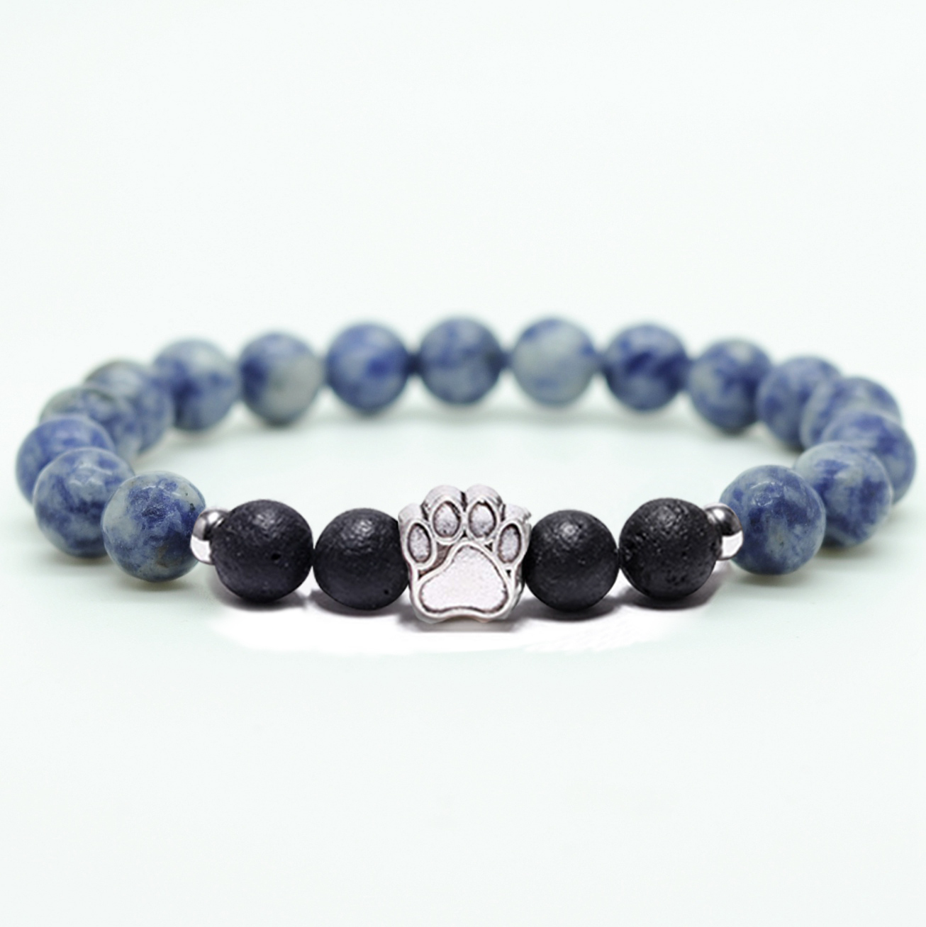 1 Pc Natural Round Gemstone Beads Bracelet Stretch Elastic Bracelets with Black Beads for Women Men