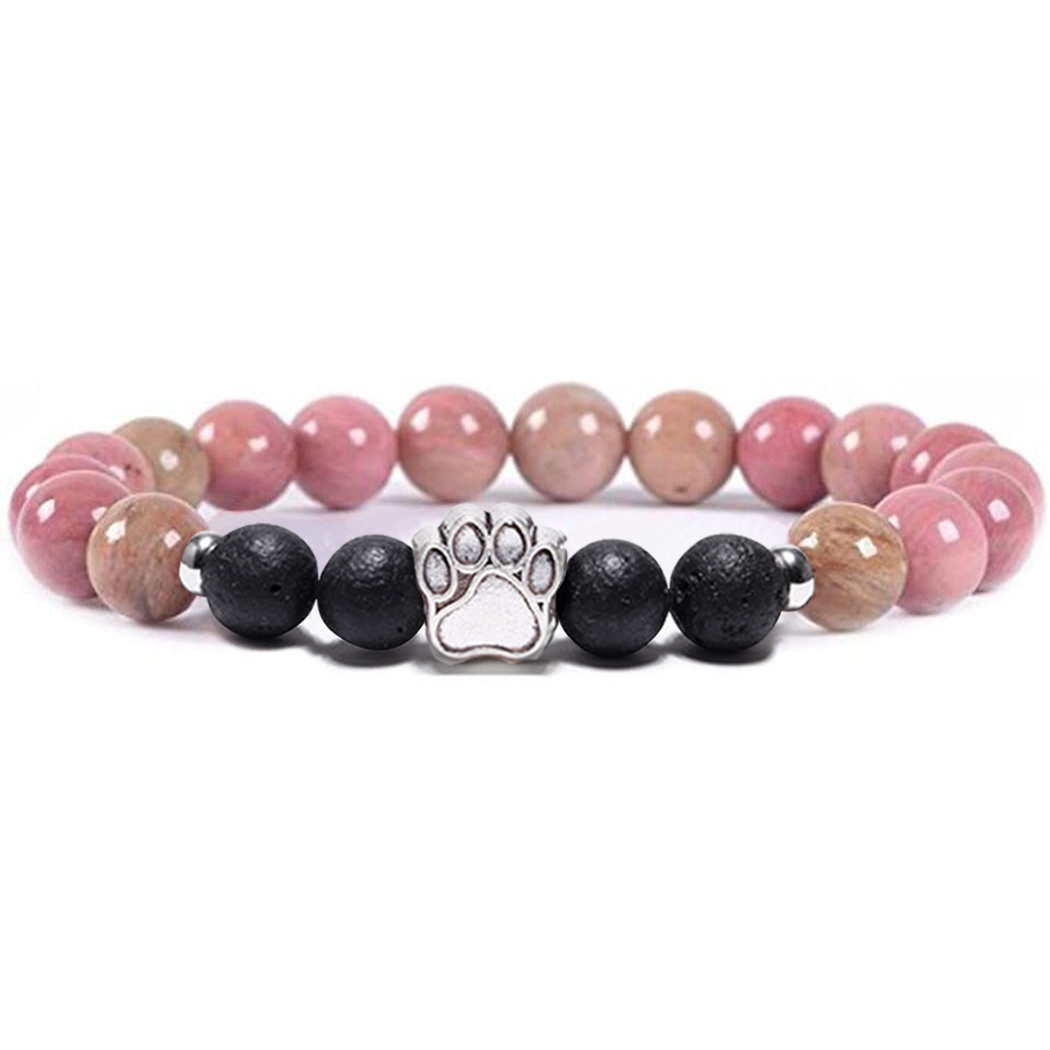 1 Pc Natural Round Gemstone Beads Bracelet Stretch Elastic Bracelets with Black Beads for Women Men