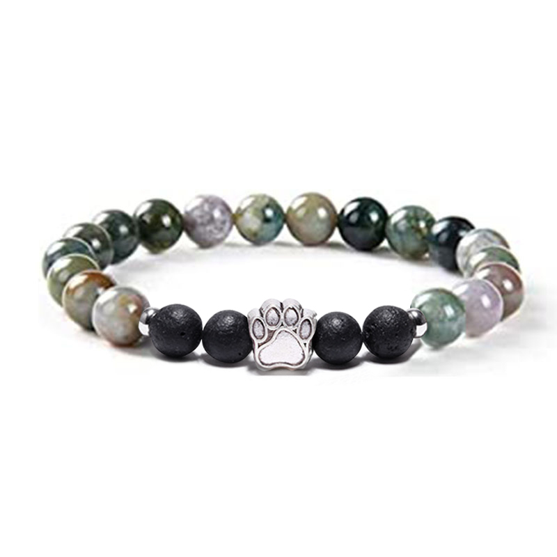 1 Pc Natural Round Gemstone Beads Bracelet Stretch Elastic Bracelets with Black Beads for Women Men