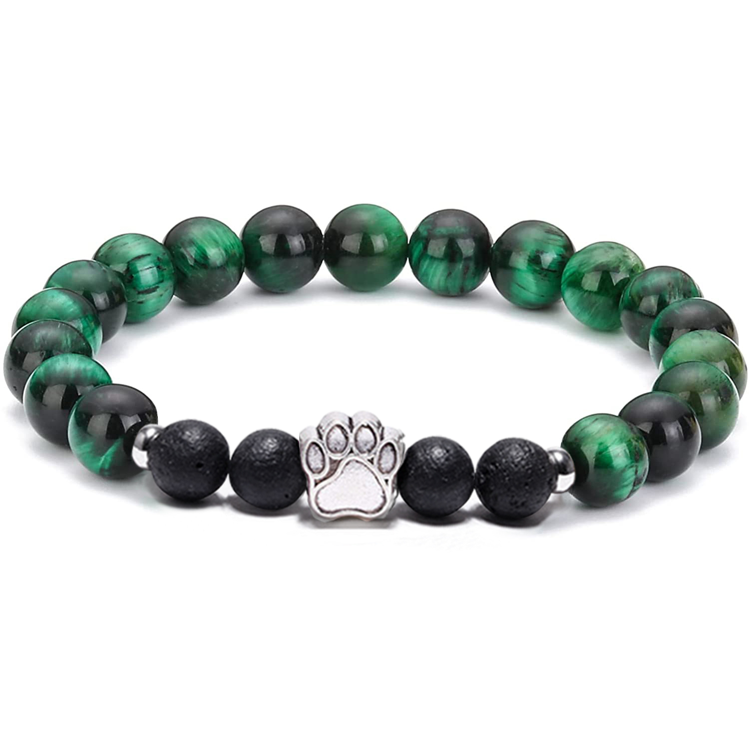 1 Pc Natural Round Gemstone Beads Bracelet Stretch Elastic Bracelets with Black Beads for Women Men
