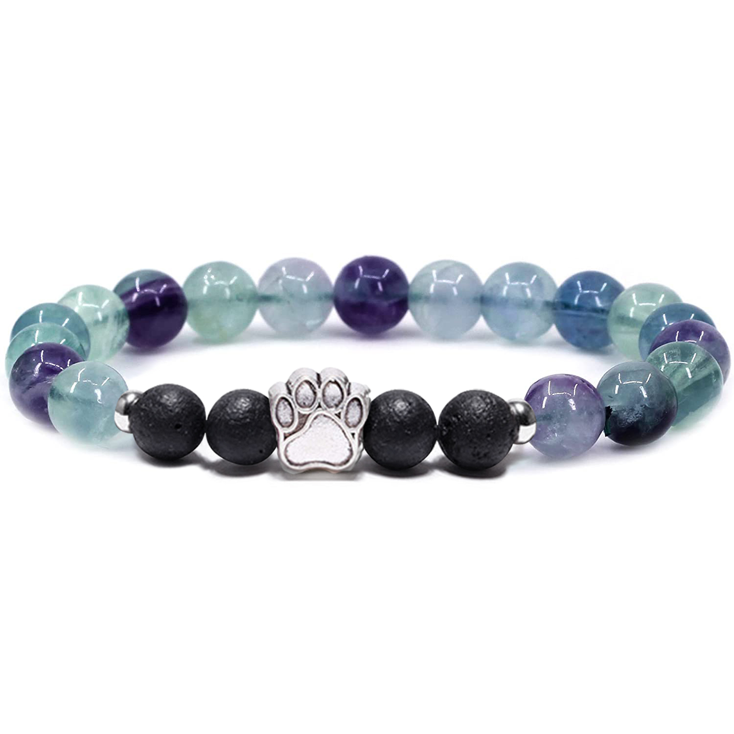 1 Pc Natural Round Gemstone Beads Bracelet Stretch Elastic Bracelets with Black Beads for Women Men