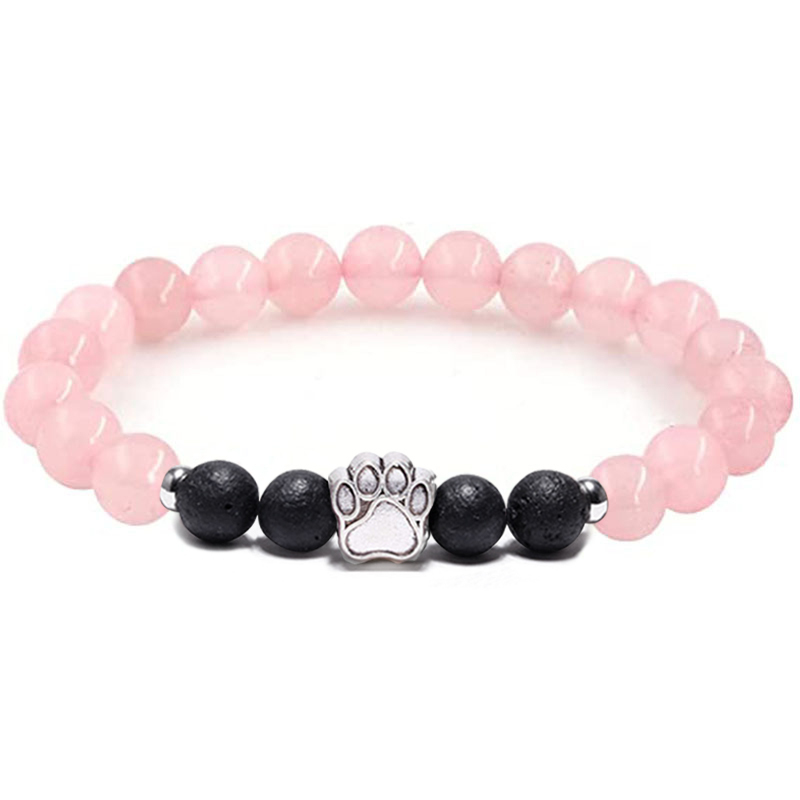 1 Pc Natural Round Gemstone Beads Bracelet Stretch Elastic Bracelets with Black Beads for Women Men