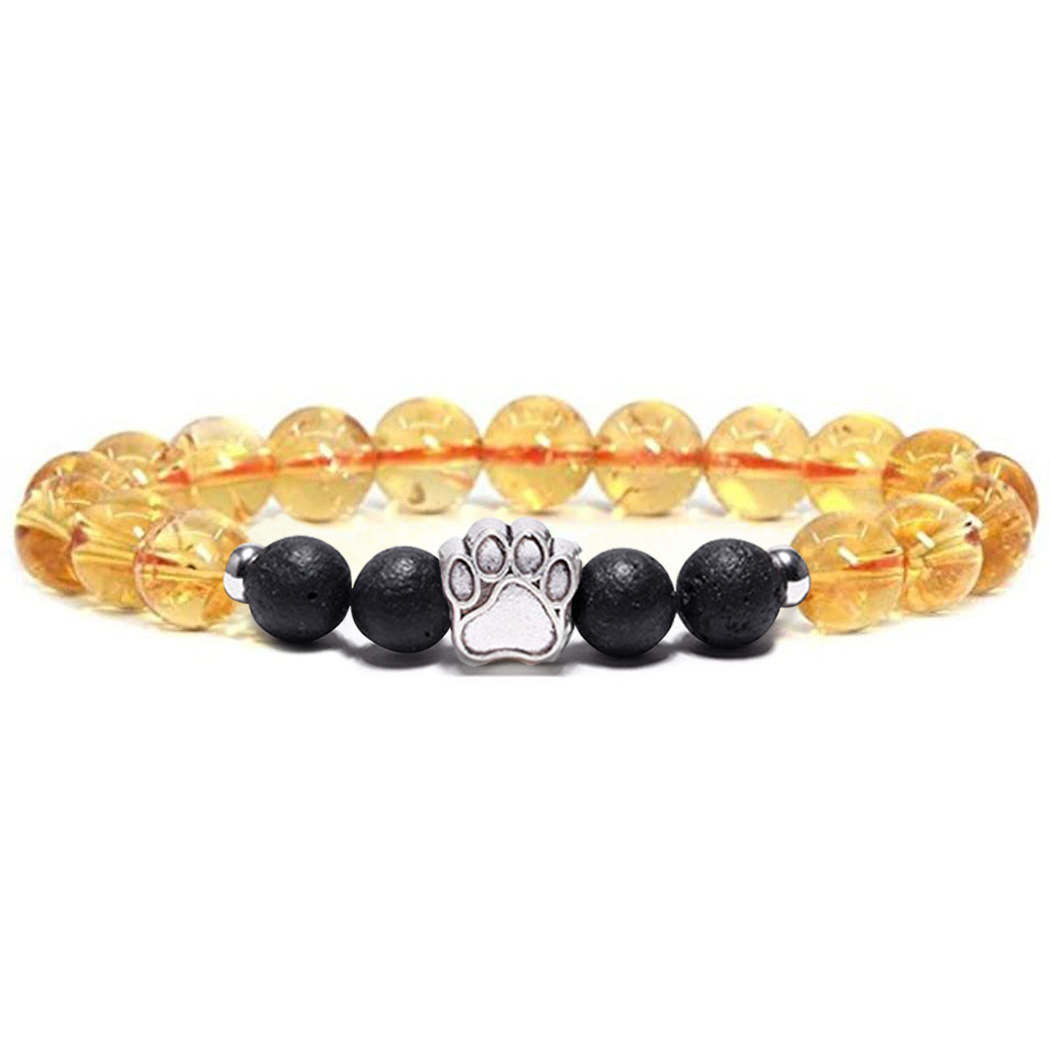 1 Pc Natural Round Gemstone Beads Bracelet Stretch Elastic Bracelets with Black Beads for Women Men