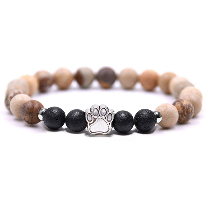 1 Pc Natural Round Gemstone Beads Bracelet Stretch Elastic Bracelets with Black Beads for Women Men