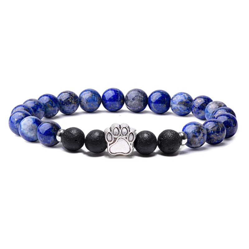 1 Pc Natural Round Gemstone Beads Bracelet Stretch Elastic Bracelets with Black Beads for Women Men