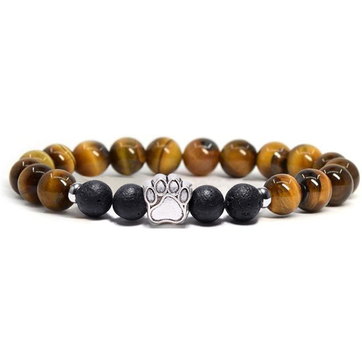 1 Pc Natural Round Gemstone Beads Bracelet Stretch Elastic Bracelets with Black Beads for Women Men