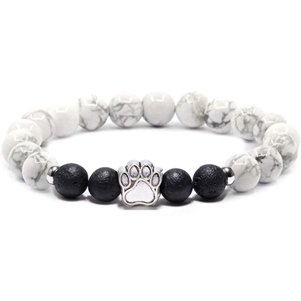 1 Pc Natural Round Gemstone Beads Bracelet Stretch Elastic Bracelets with Black Beads for Women Men
