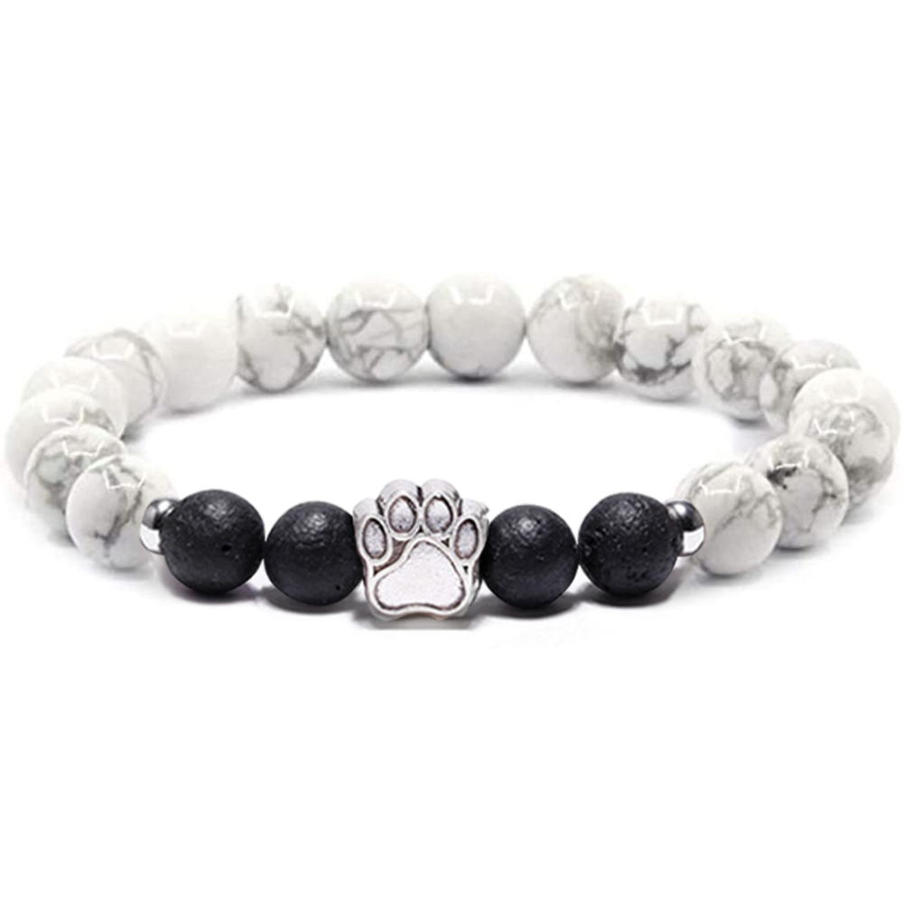 1 Pc Natural Round Gemstone Beads Bracelet Stretch Elastic Bracelets with Black Beads for Women Men