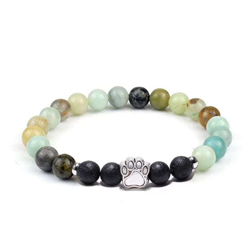 1 Pc Natural Round Gemstone Beads Bracelet Stretch Elastic Bracelets with Black Beads for Women Men