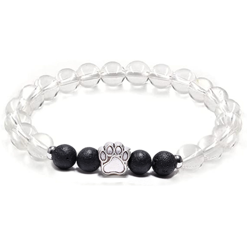 1 Pc Natural Round Gemstone Beads Bracelet Stretch Elastic Bracelets with Black Beads for Women Men