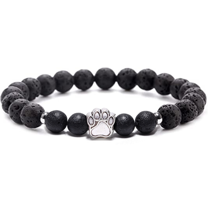 1 Pc Natural Round Gemstone Beads Bracelet Stretch Elastic Bracelets with Black Beads for Women Men