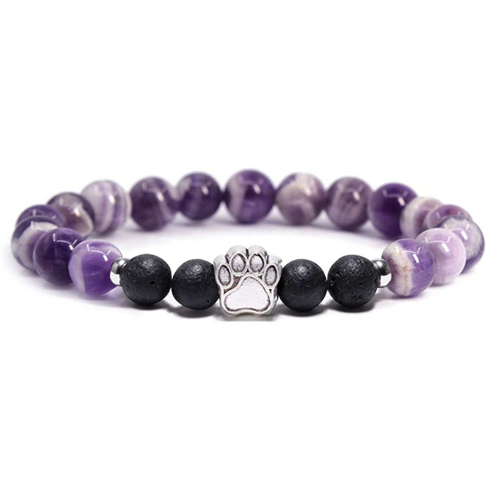 1 Pc Natural Round Gemstone Beads Bracelet Stretch Elastic Bracelets with Black Beads for Women Men