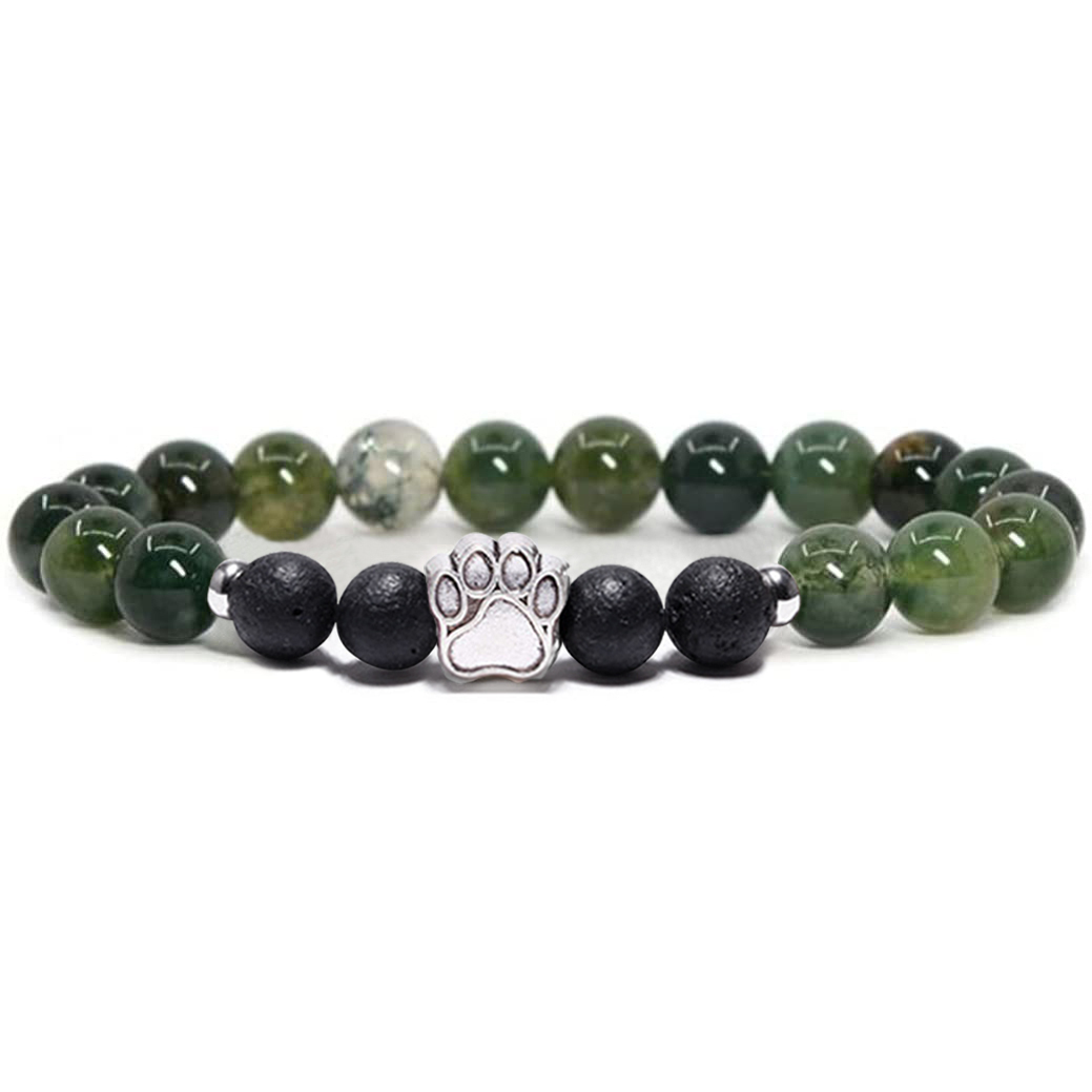 1 Pc Natural Round Gemstone Beads Bracelet Stretch Elastic Bracelets with Black Beads for Women Men