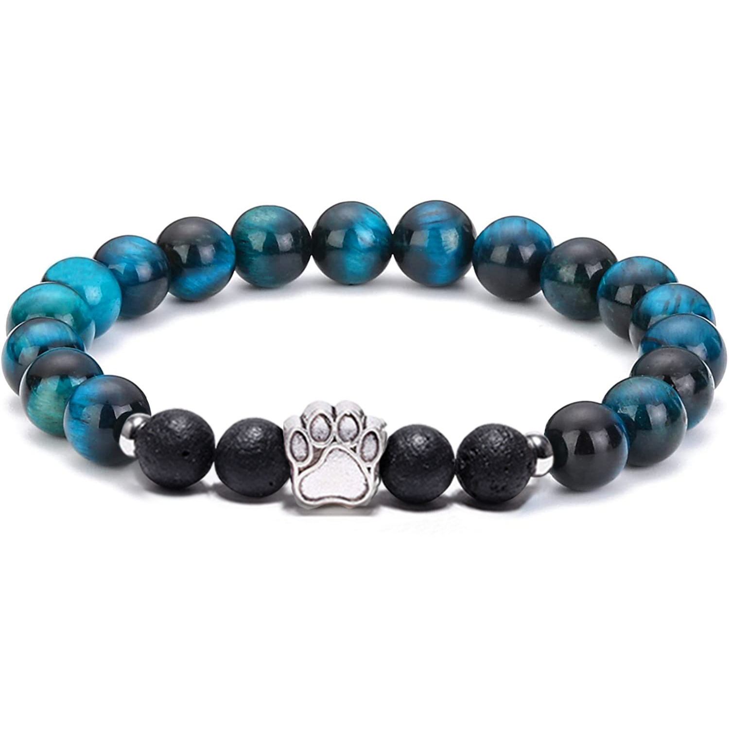 1 Pc Natural Round Gemstone Beads Bracelet Stretch Elastic Bracelets with Black Beads for Women Men