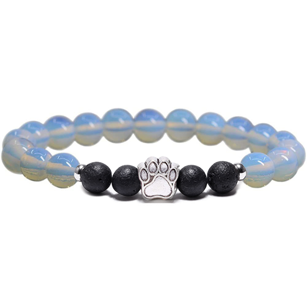 1 Pc Natural Round Gemstone Beads Bracelet Stretch Elastic Bracelets with Black Beads for Women Men