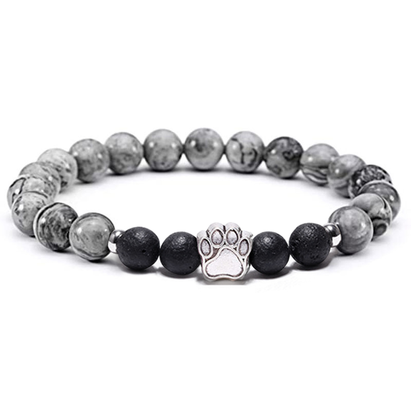 1 Pc Natural Round Gemstone Beads Bracelet Stretch Elastic Bracelets with Black Beads for Women Men