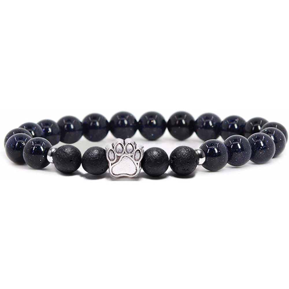 1 Pc Natural Round Gemstone Beads Bracelet Stretch Elastic Bracelets with Black Beads for Women Men