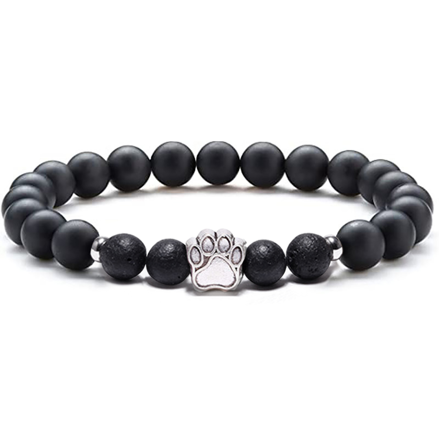 1 Pc Natural Round Gemstone Beads Bracelet Stretch Elastic Bracelets with Black Beads for Women Men