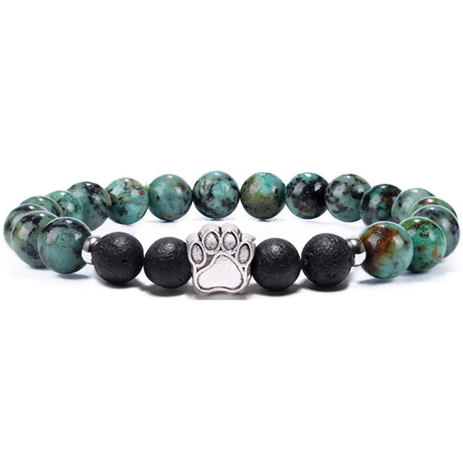 1 Pc Natural Round Gemstone Beads Bracelet Stretch Elastic Bracelets with Black Beads for Women Men
