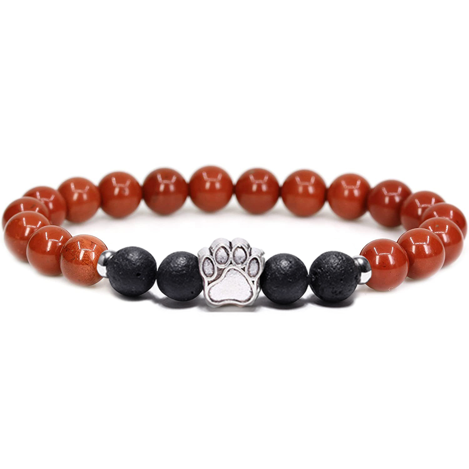1 Pc Natural Round Gemstone Beads Bracelet Stretch Elastic Bracelets with Black Beads for Women Men