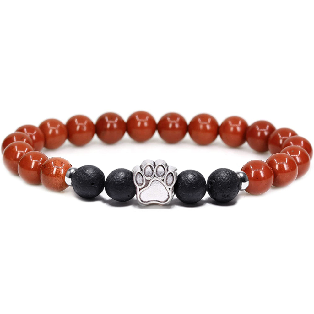 1 Pc Natural Round Gemstone Beads Bracelet Stretch Elastic Bracelets with Black Beads for Women Men