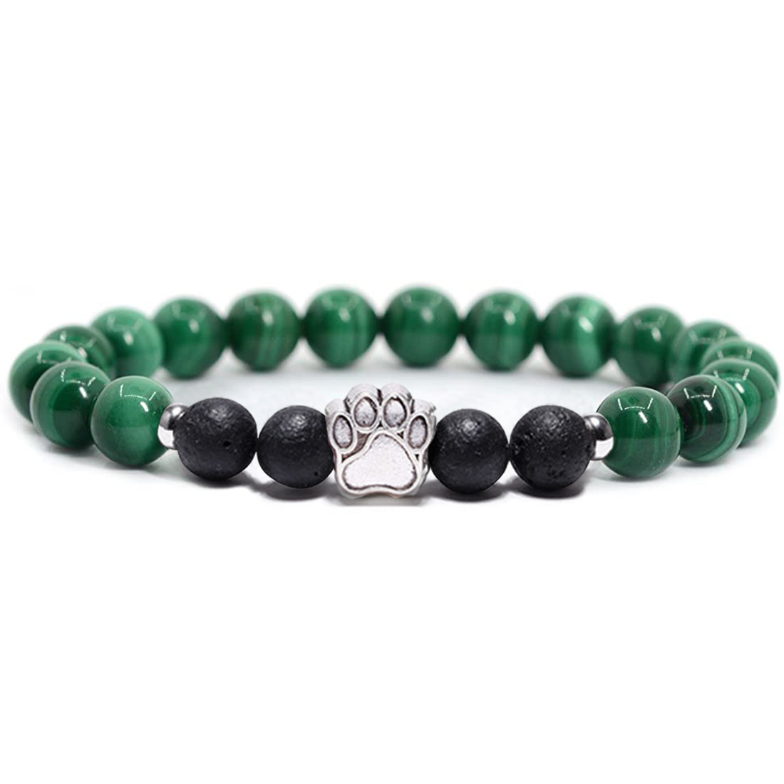 1 Pc Natural Round Gemstone Beads Bracelet Stretch Elastic Bracelets with Black Beads for Women Men