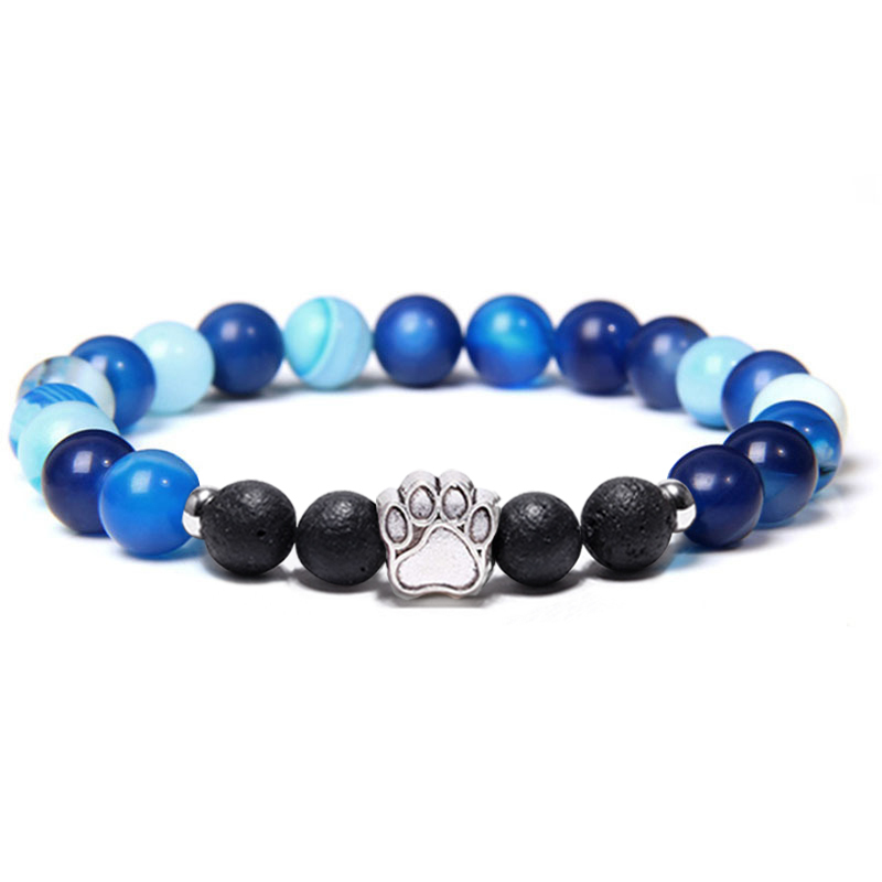 1 Pc Natural Round Gemstone Beads Bracelet Stretch Elastic Bracelets with Black Beads for Women Men