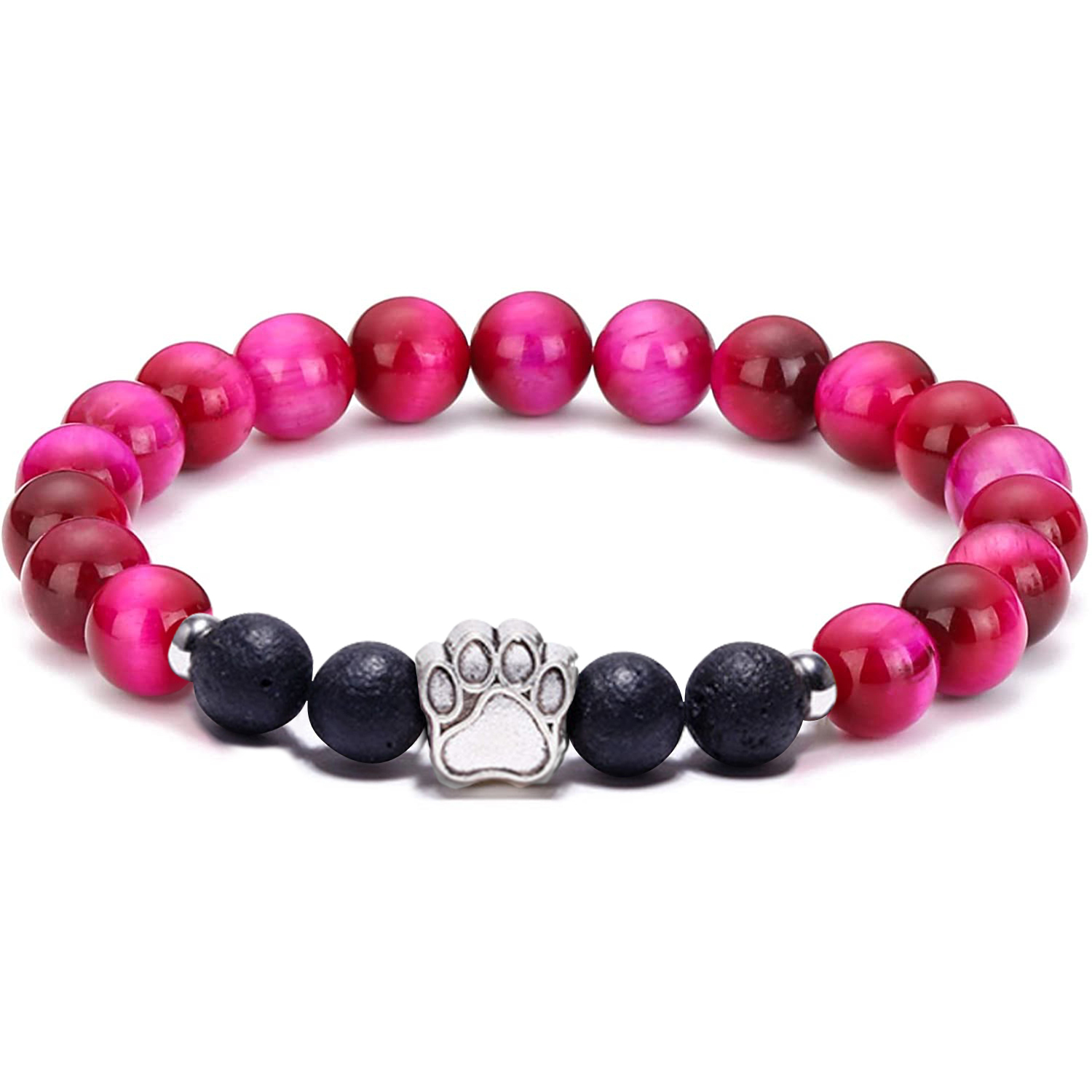 1 Pc Natural Round Gemstone Beads Bracelet Stretch Elastic Bracelets with Black Beads for Women Men