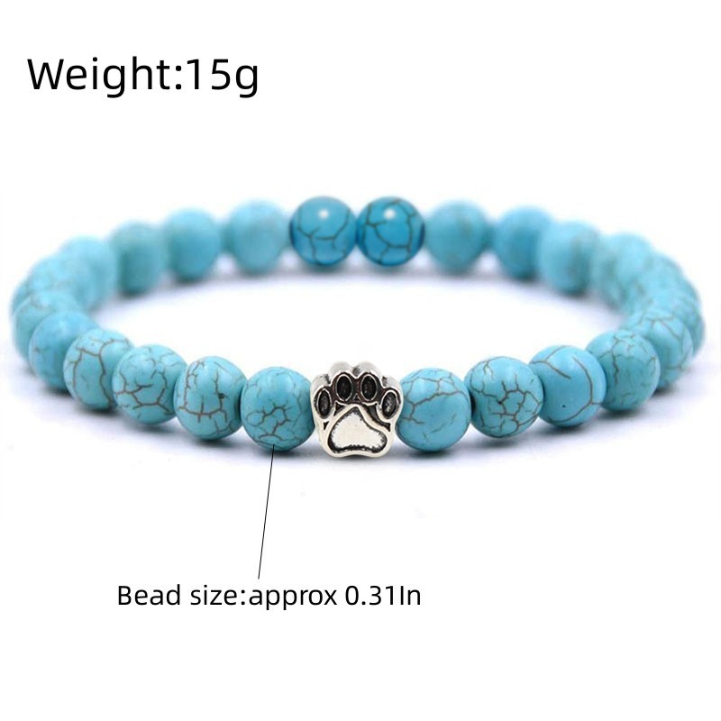 Multi-color 8MM Round Natural Gemstone Bracelet Dog Paw Stone Jewelry for Men Women