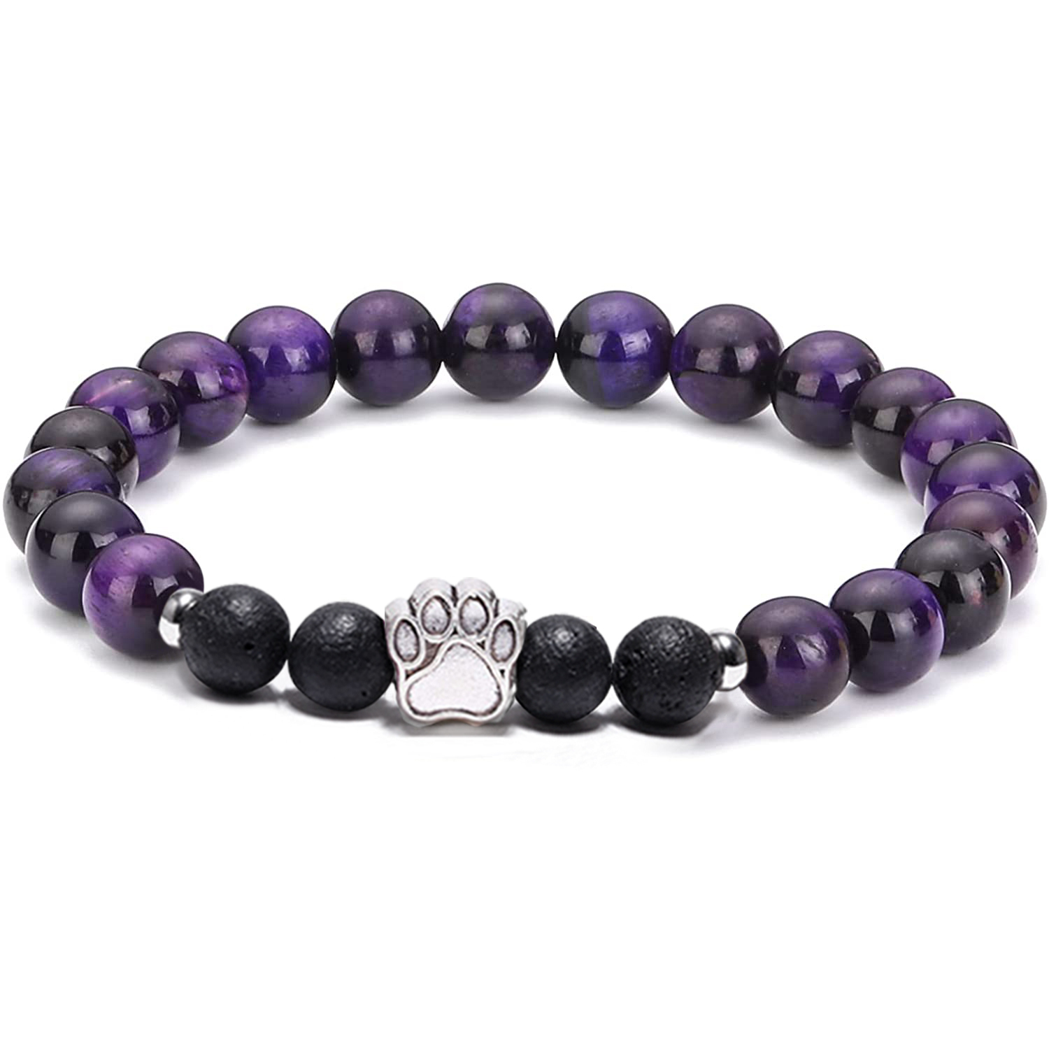 1 Pc Natural Round Gemstone Beads Bracelet Stretch Elastic Bracelets with Black Beads for Women Men