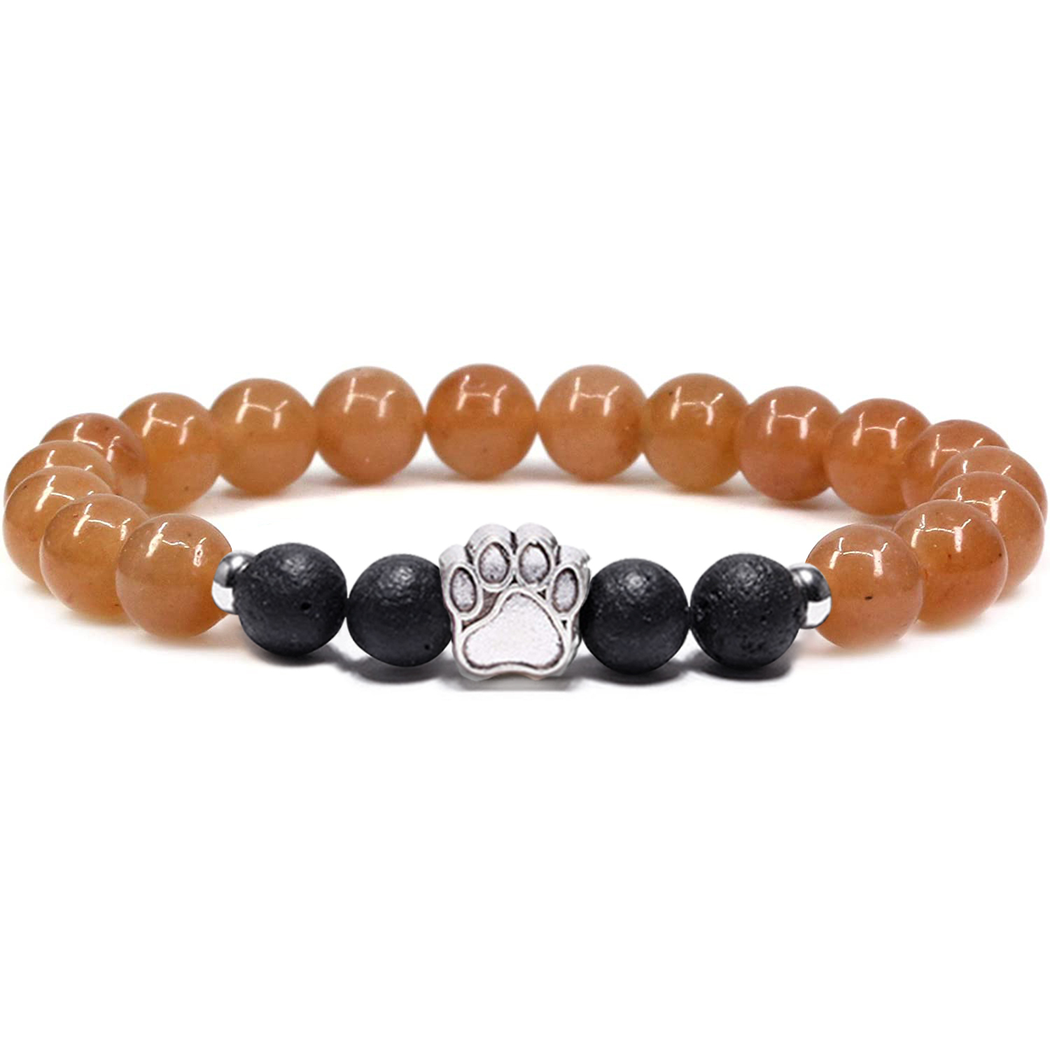 1 Pc Natural Round Gemstone Beads Bracelet Stretch Elastic Bracelets with Black Beads for Women Men