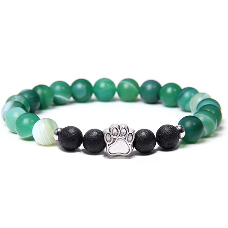 1 Pc Natural Round Gemstone Beads Bracelet Stretch Elastic Bracelets with Black Beads for Women Men