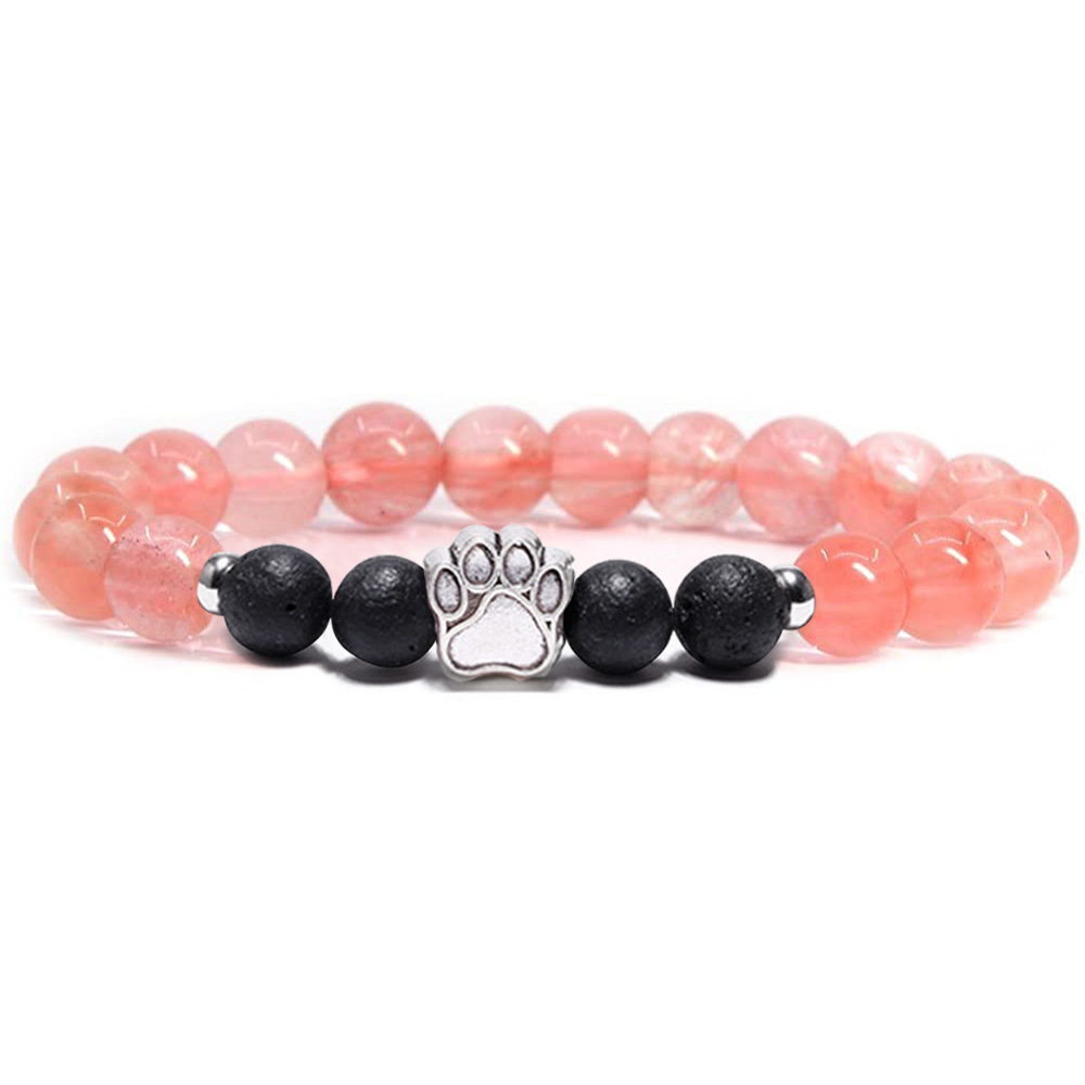 1 Pc Natural Round Gemstone Beads Bracelet Stretch Elastic Bracelets with Black Beads for Women Men
