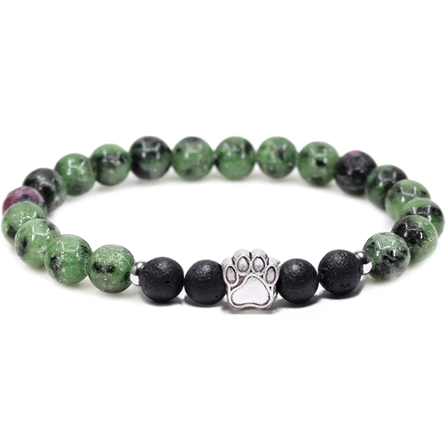 1 Pc Natural Round Gemstone Beads Bracelet Stretch Elastic Bracelets with Black Beads for Women Men