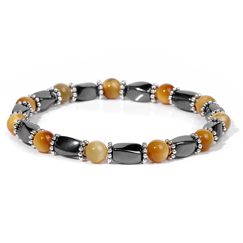 6MM Natural Energy Power Gemstone Bracelets Magnetic Hematite Twist Stretch Stone for Men Women