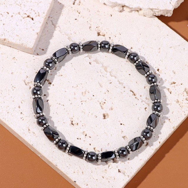 6MM Natural Energy Power Gemstone Bracelets Magnetic Hematite Twist Stretch Stone for Men Women